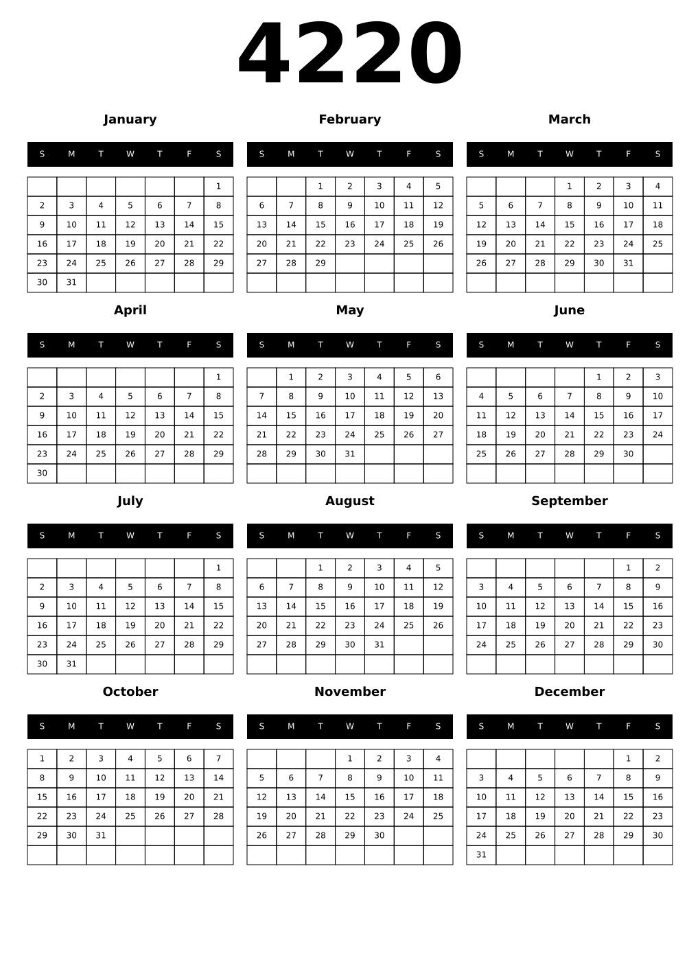 Printable 4220 Calendars