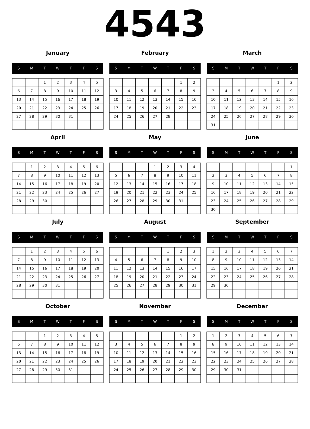 Printable 4543 Calendars