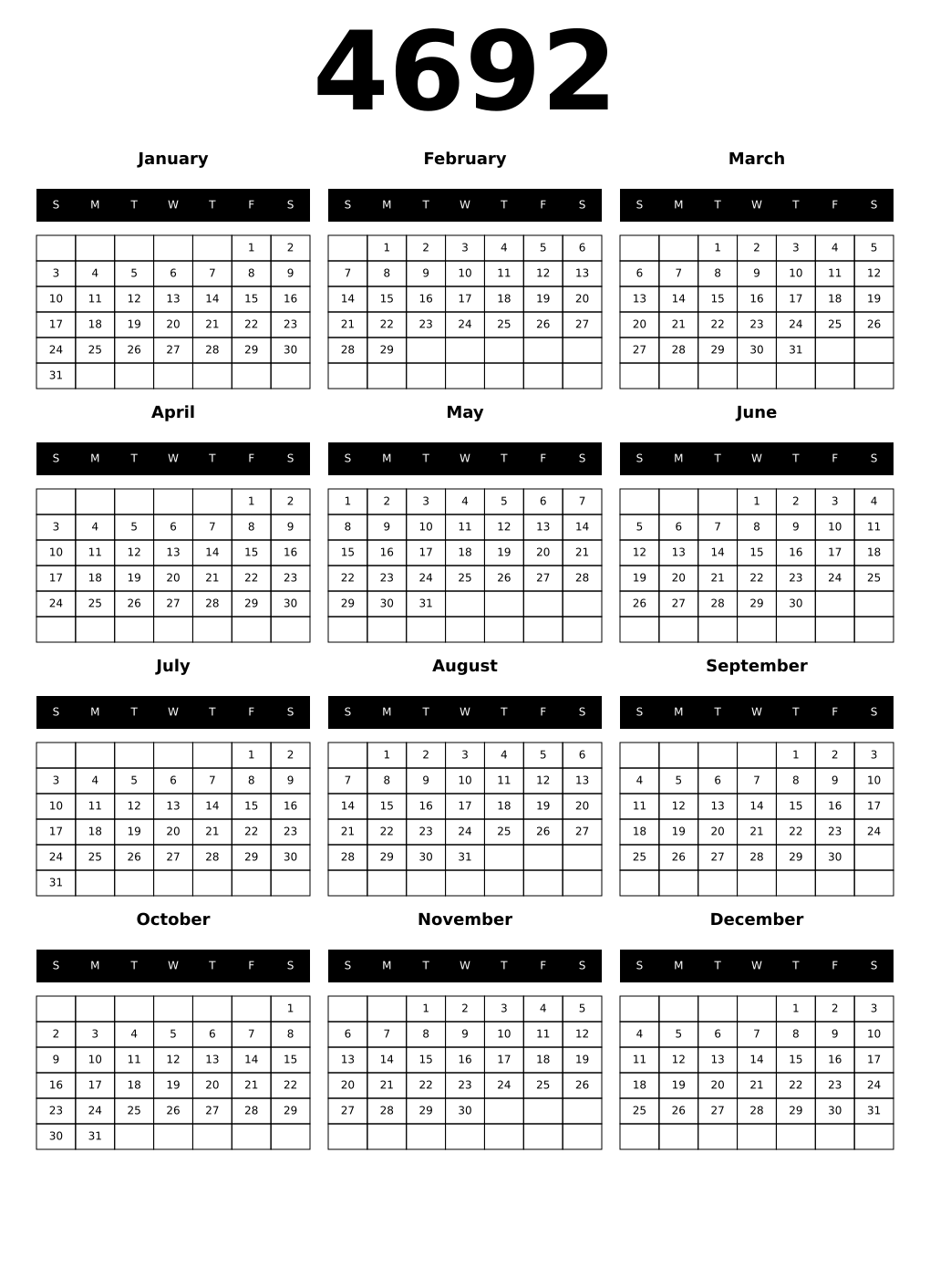 Printable 4692 Calendars