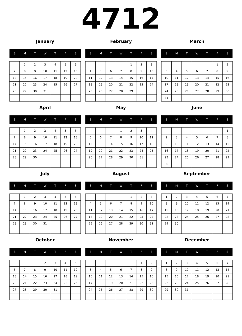 Printable 4712 Calendars