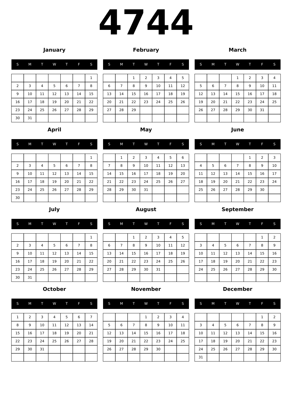 Printable 4744 Calendars