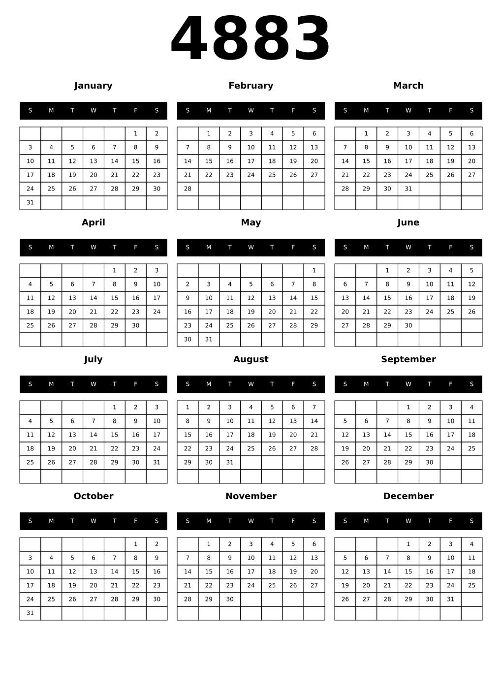 Printable 4883 Calendars