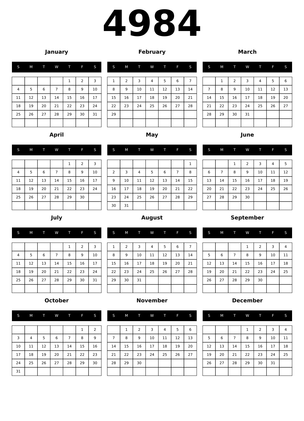 Printable 4984 Calendars