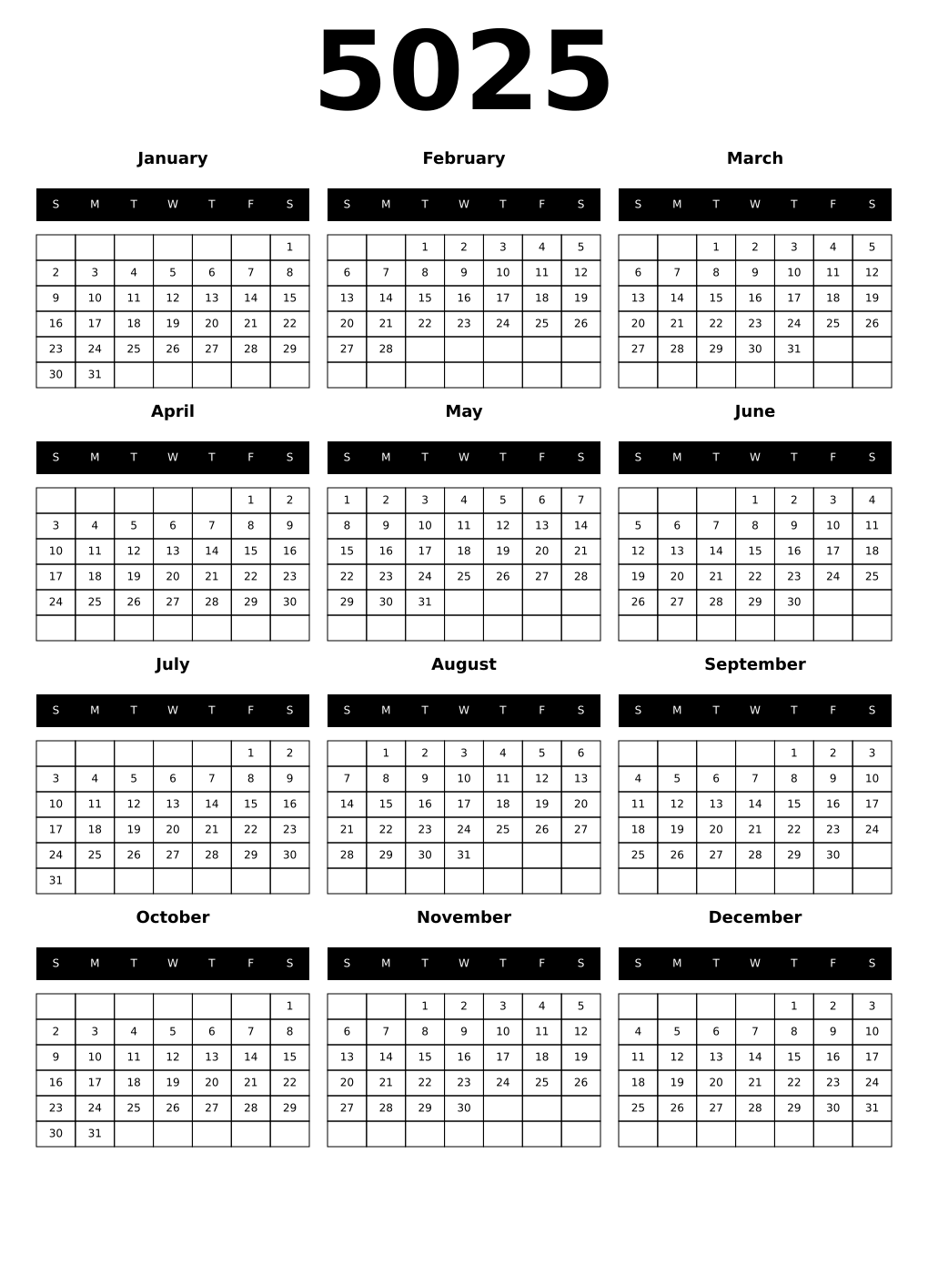 Printable 5025 Calendars