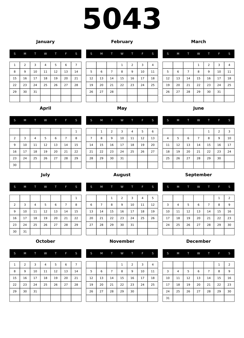 Printable 5043 Calendars