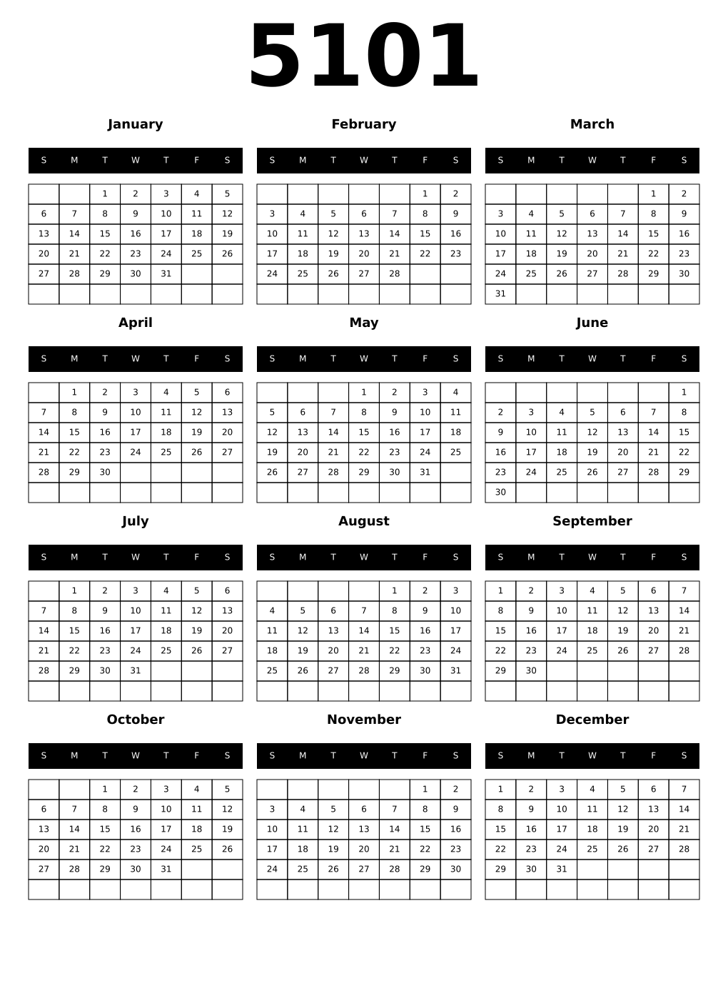 Printable 5101 Calendars