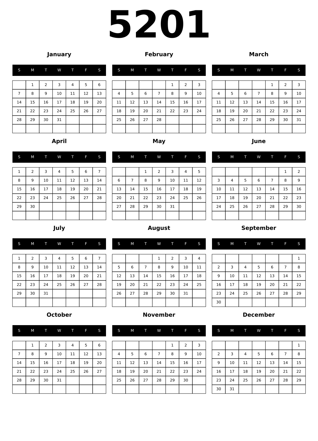 Printable 5201 Calendars