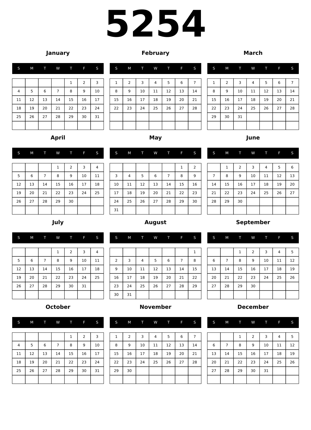 Printable 5254 Calendars