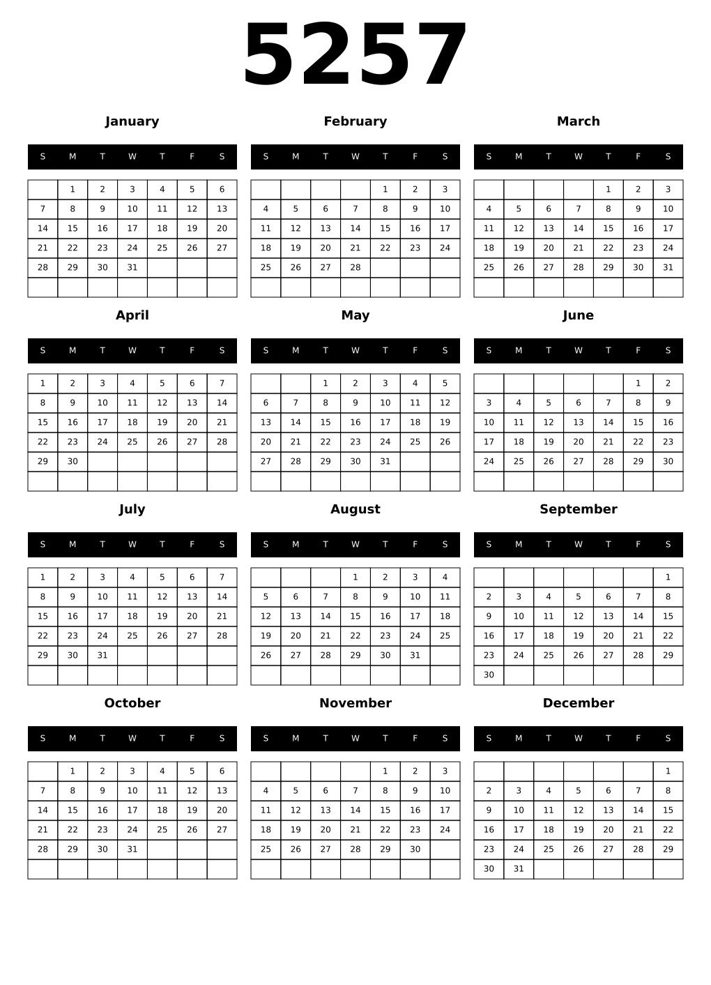 Printable 5257 Calendars