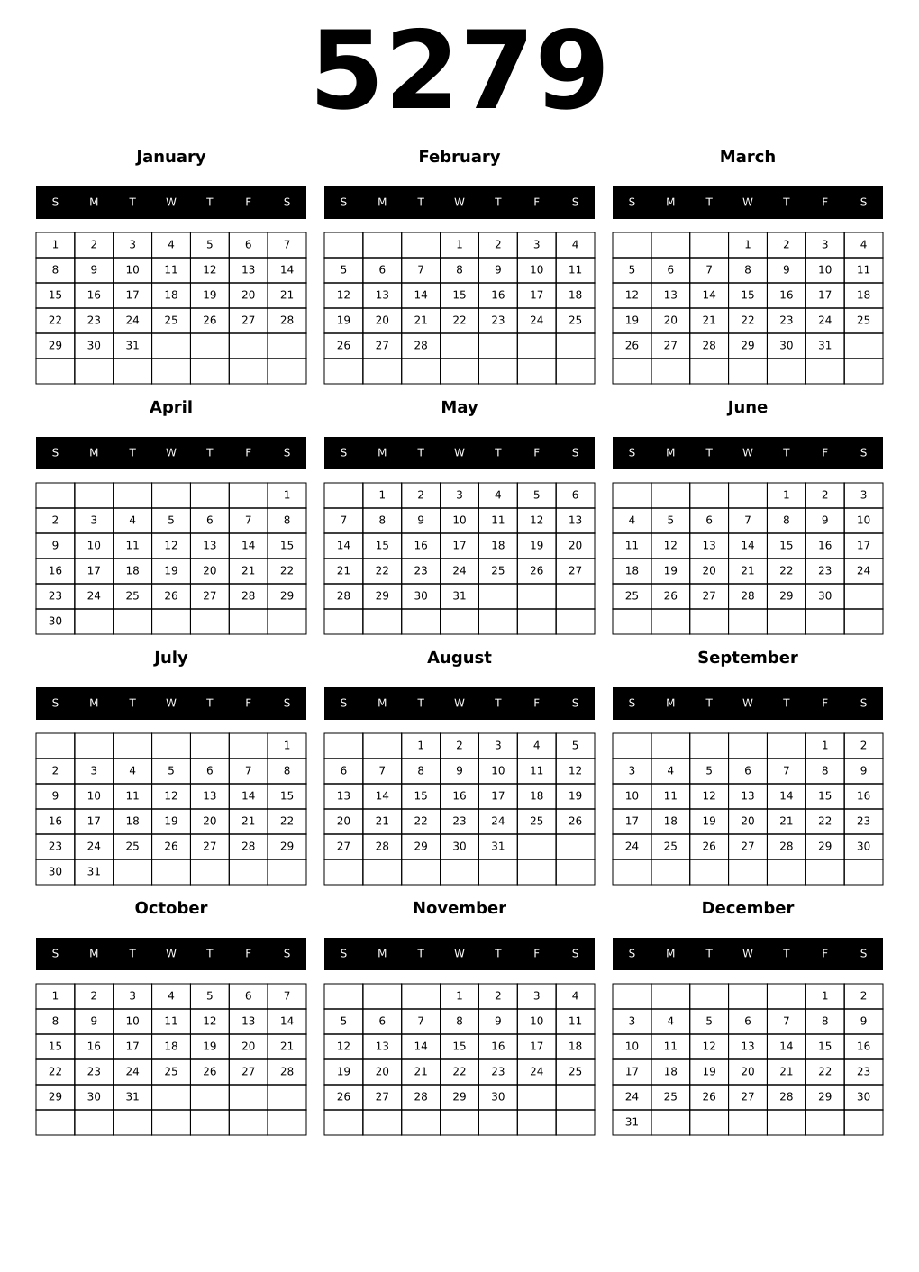 Printable 5279 Calendars