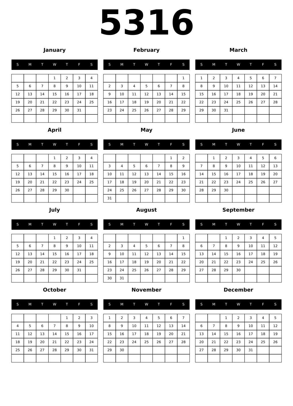 Printable 5316 Calendars