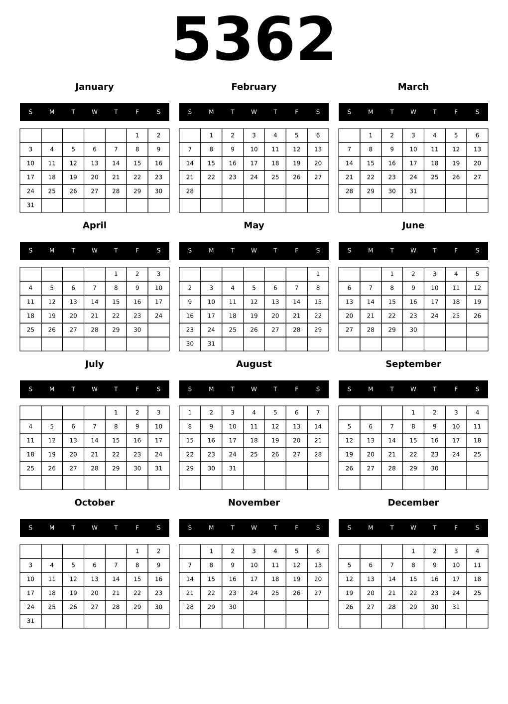 Printable 5362 Calendars