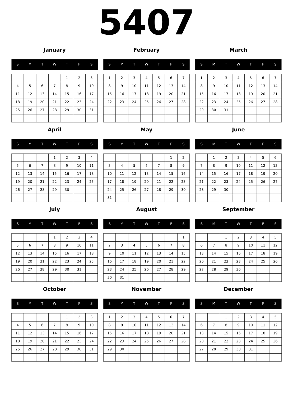 Printable 5407 Calendars