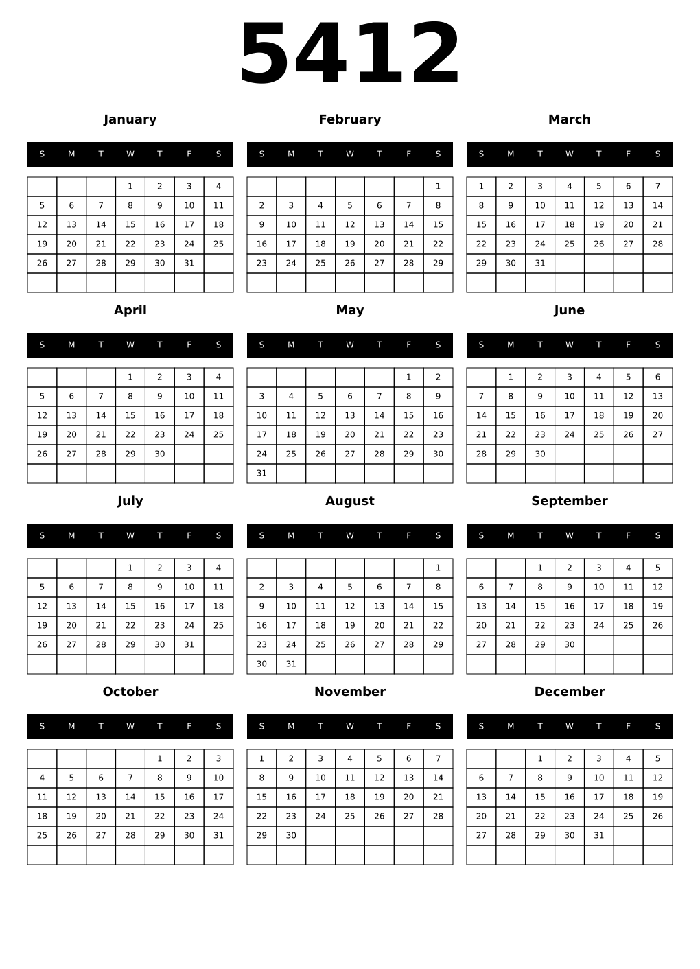 Printable 5412 Calendars