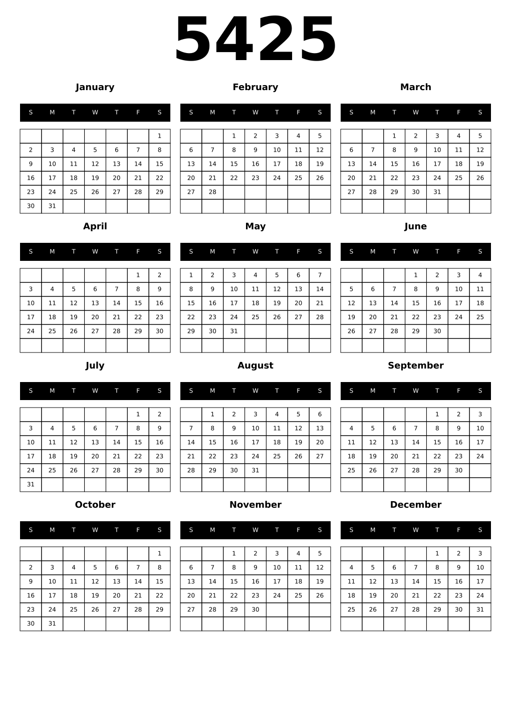 Printable 5425 Calendars