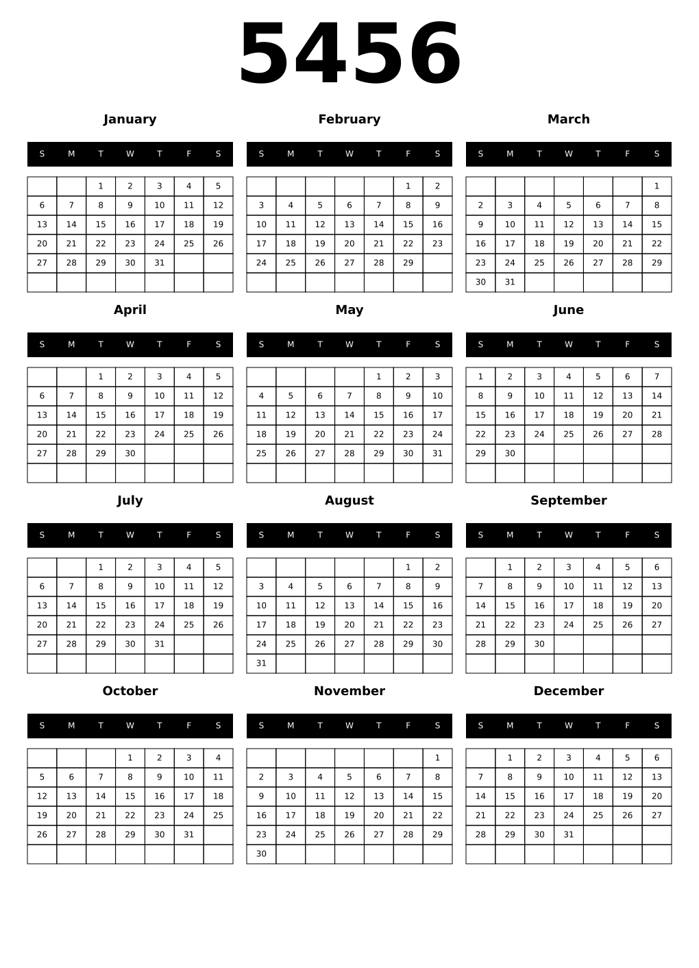 Printable 5456 Calendars