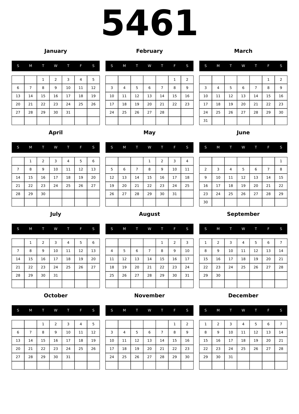 Printable 5461 Calendars