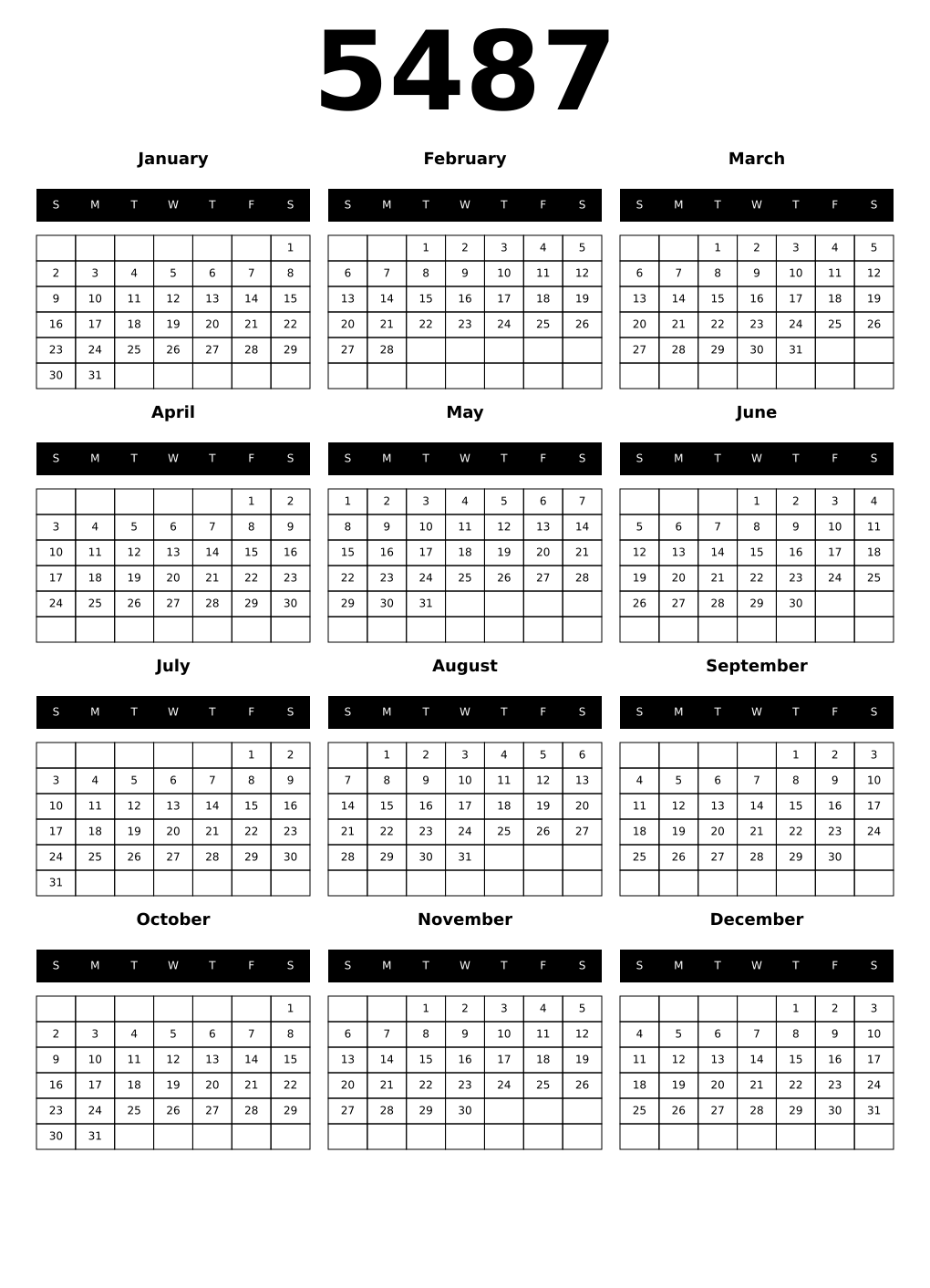 Printable 5487 Calendars