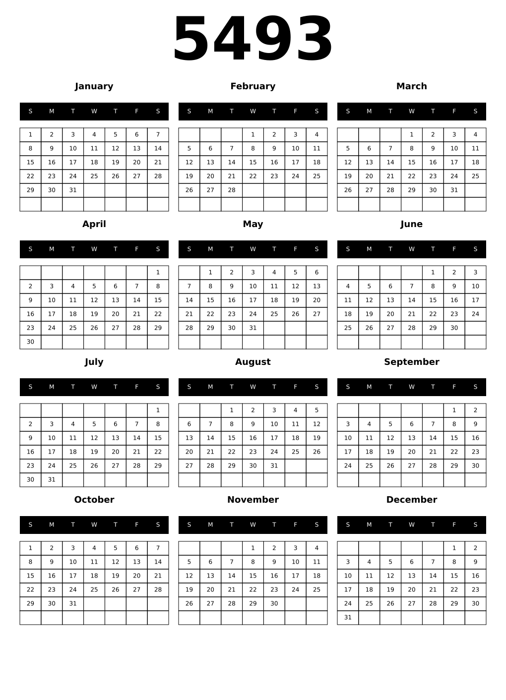 Printable 5493 Calendars
