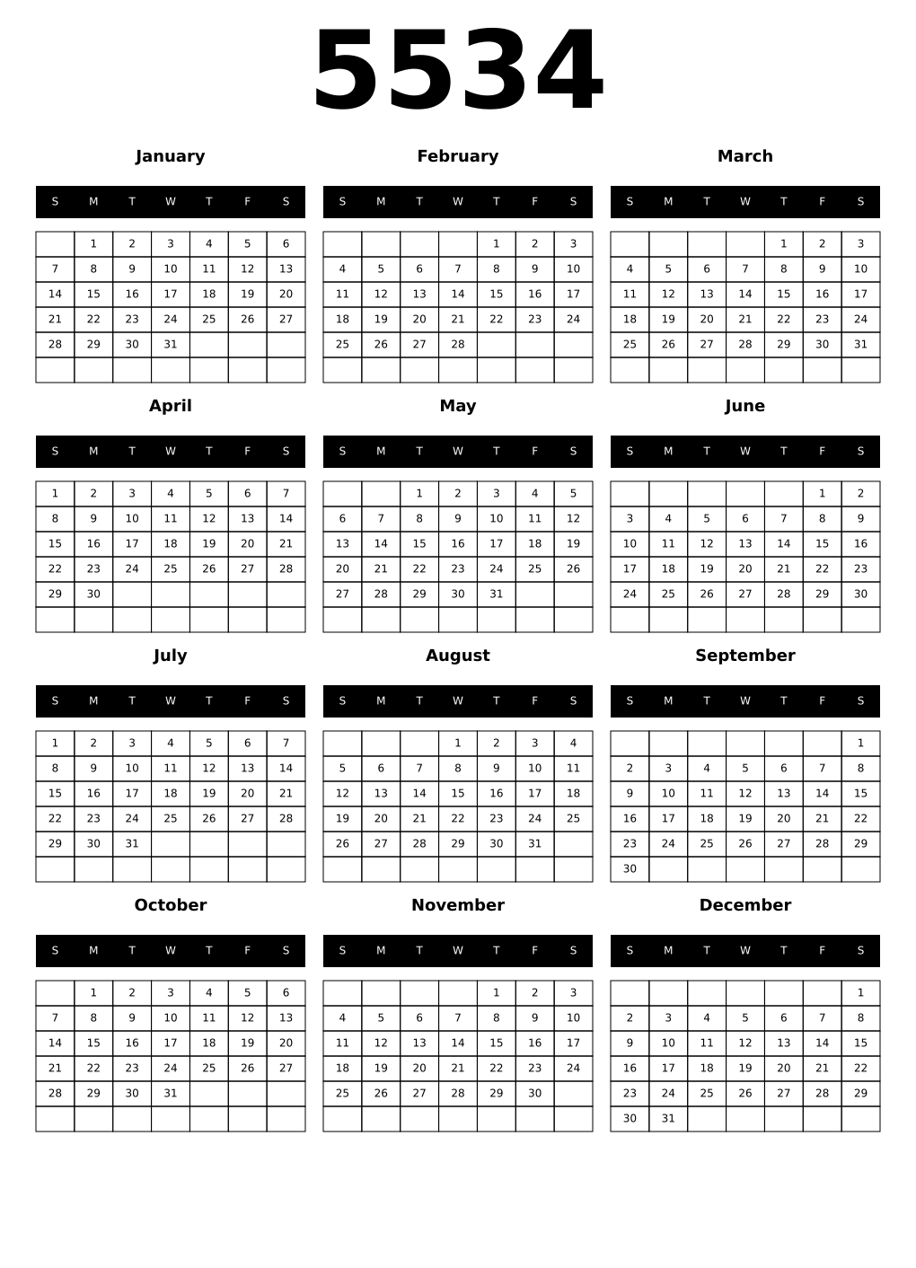 Printable 5534 Calendars