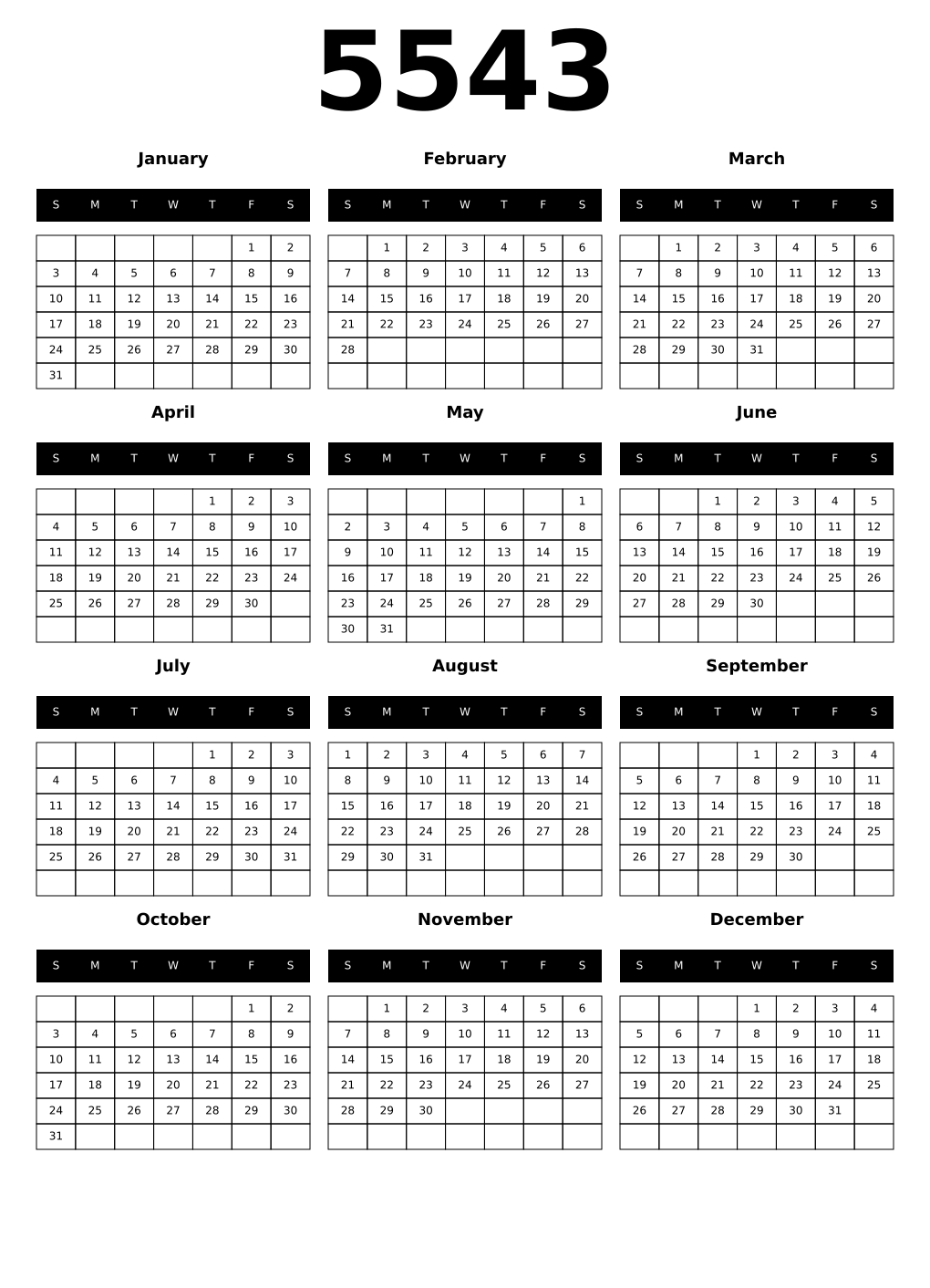 Printable 5543 Calendars
