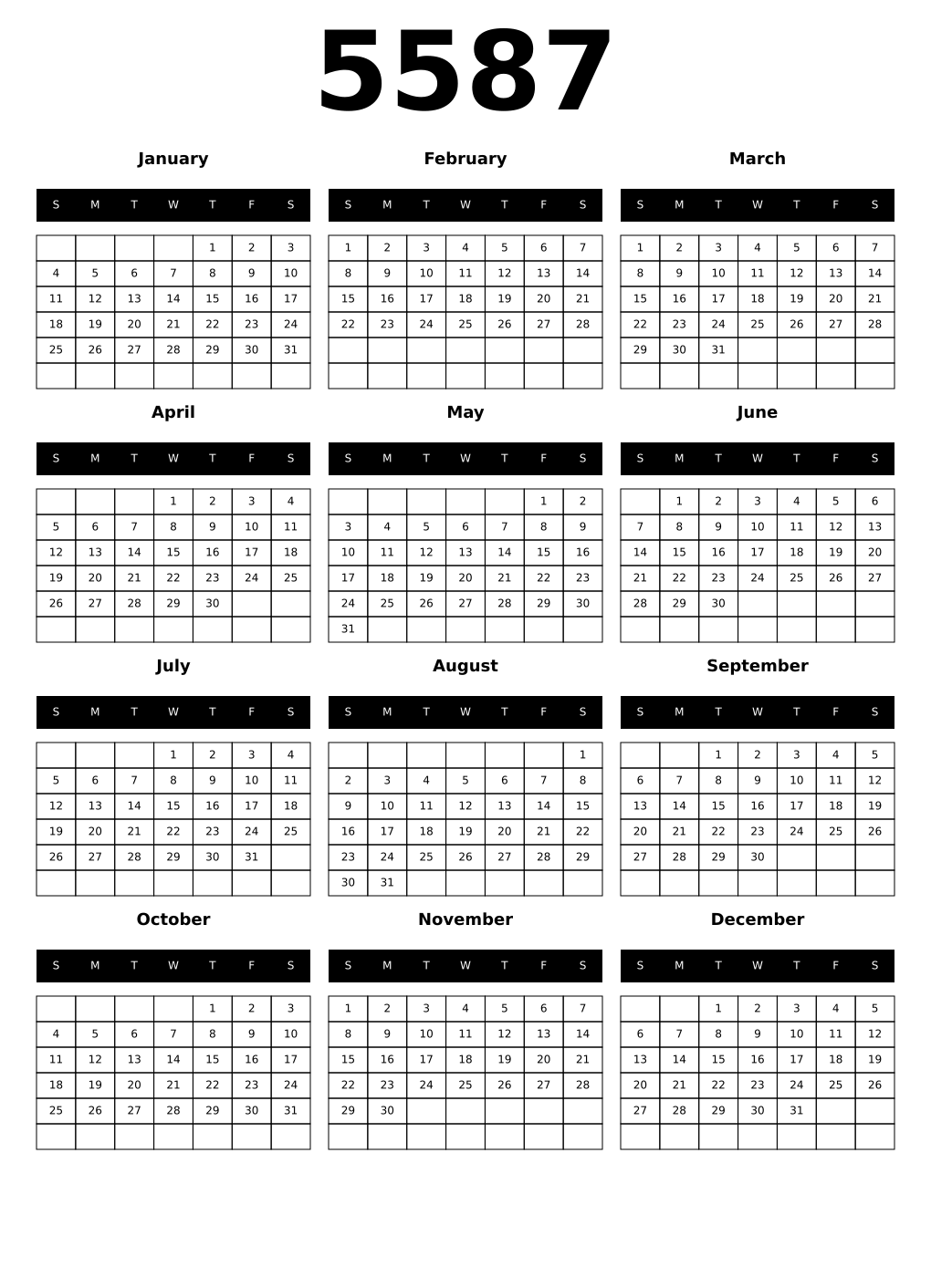 Printable 5587 Calendars