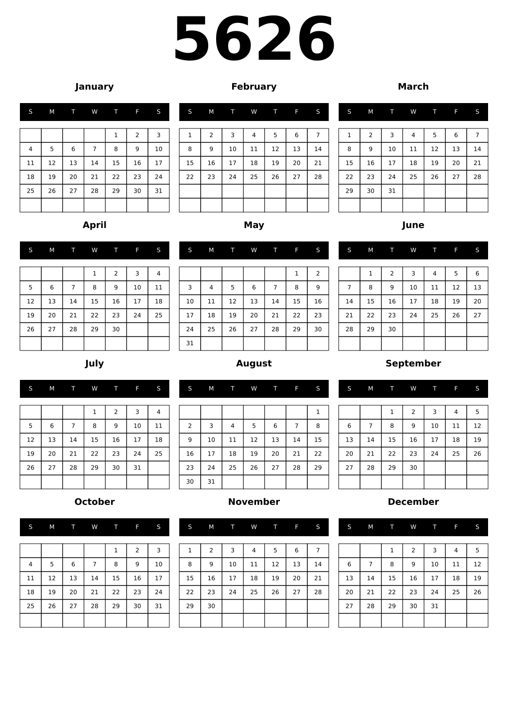 Printable 5626 Calendars