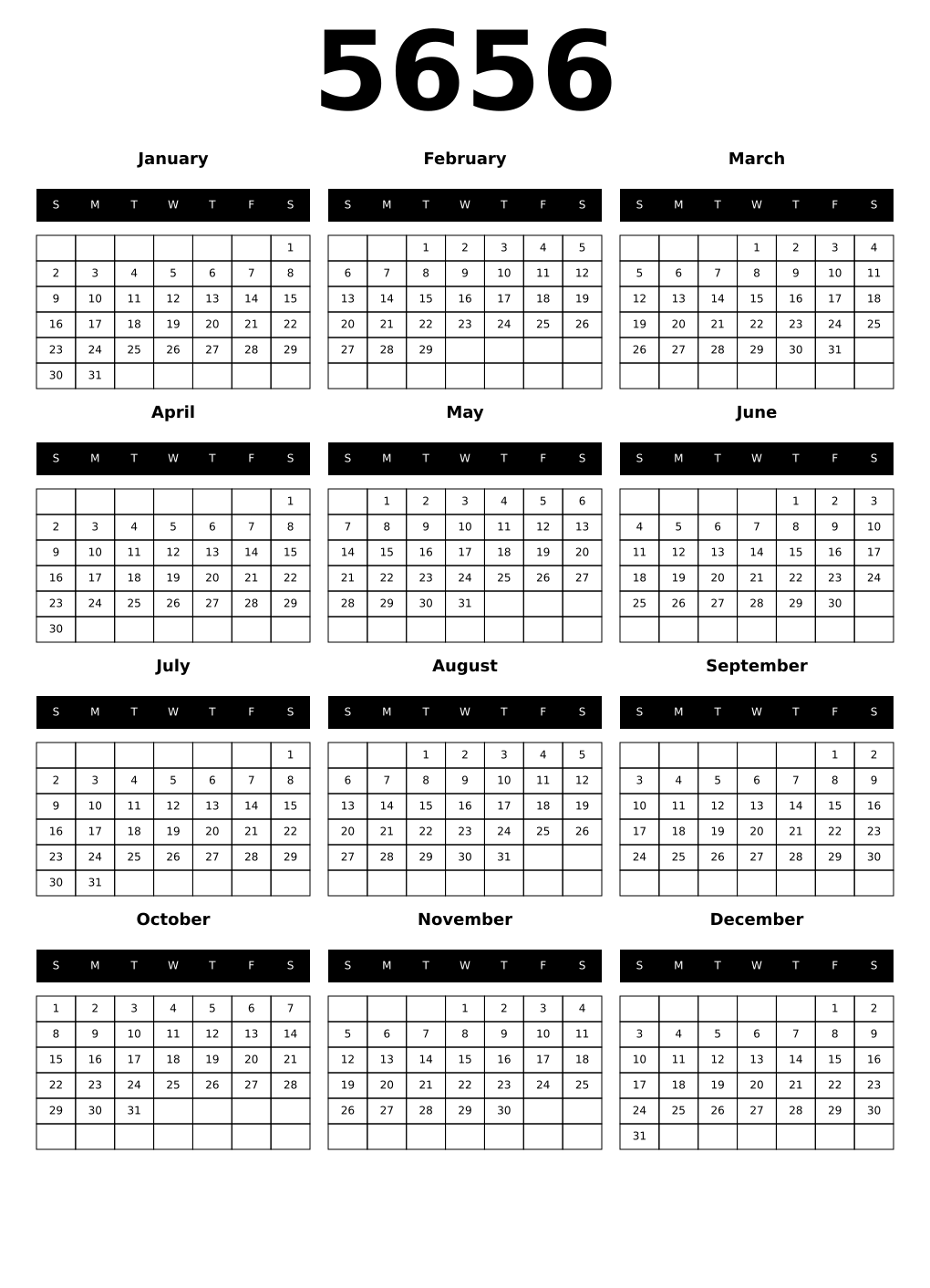 Printable 5656 Calendars