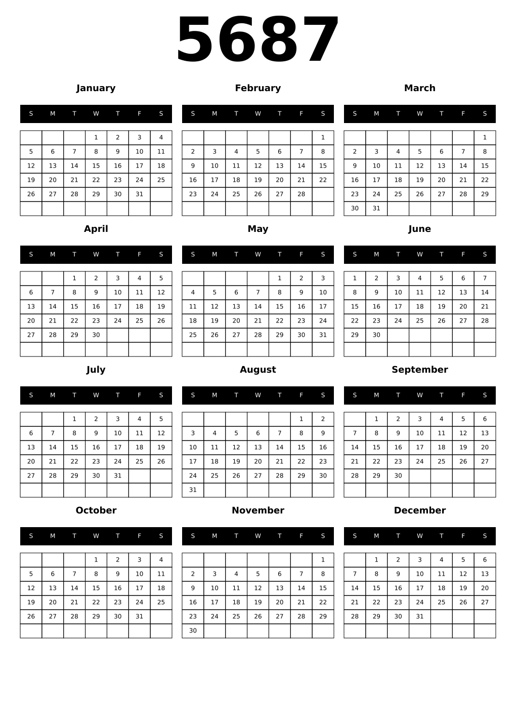 Printable 5687 Calendars
