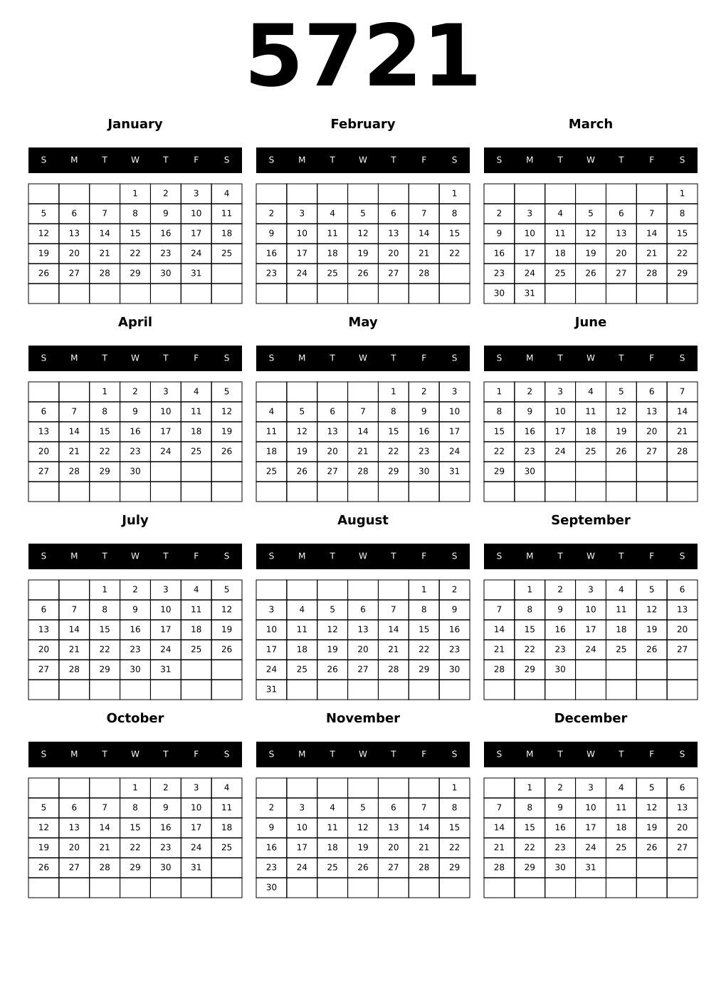 Printable 5721 Calendars