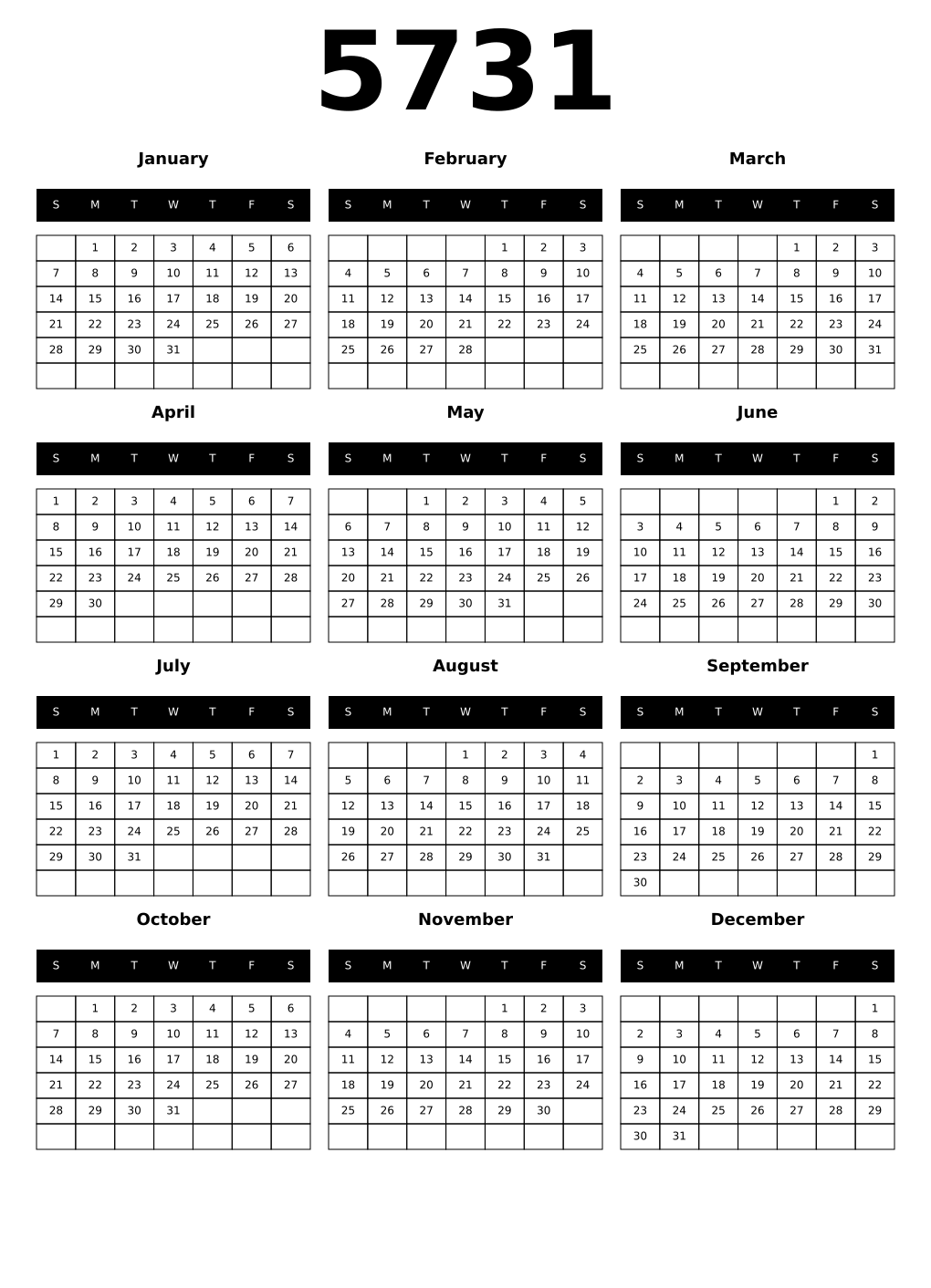 Printable 5731 Calendars