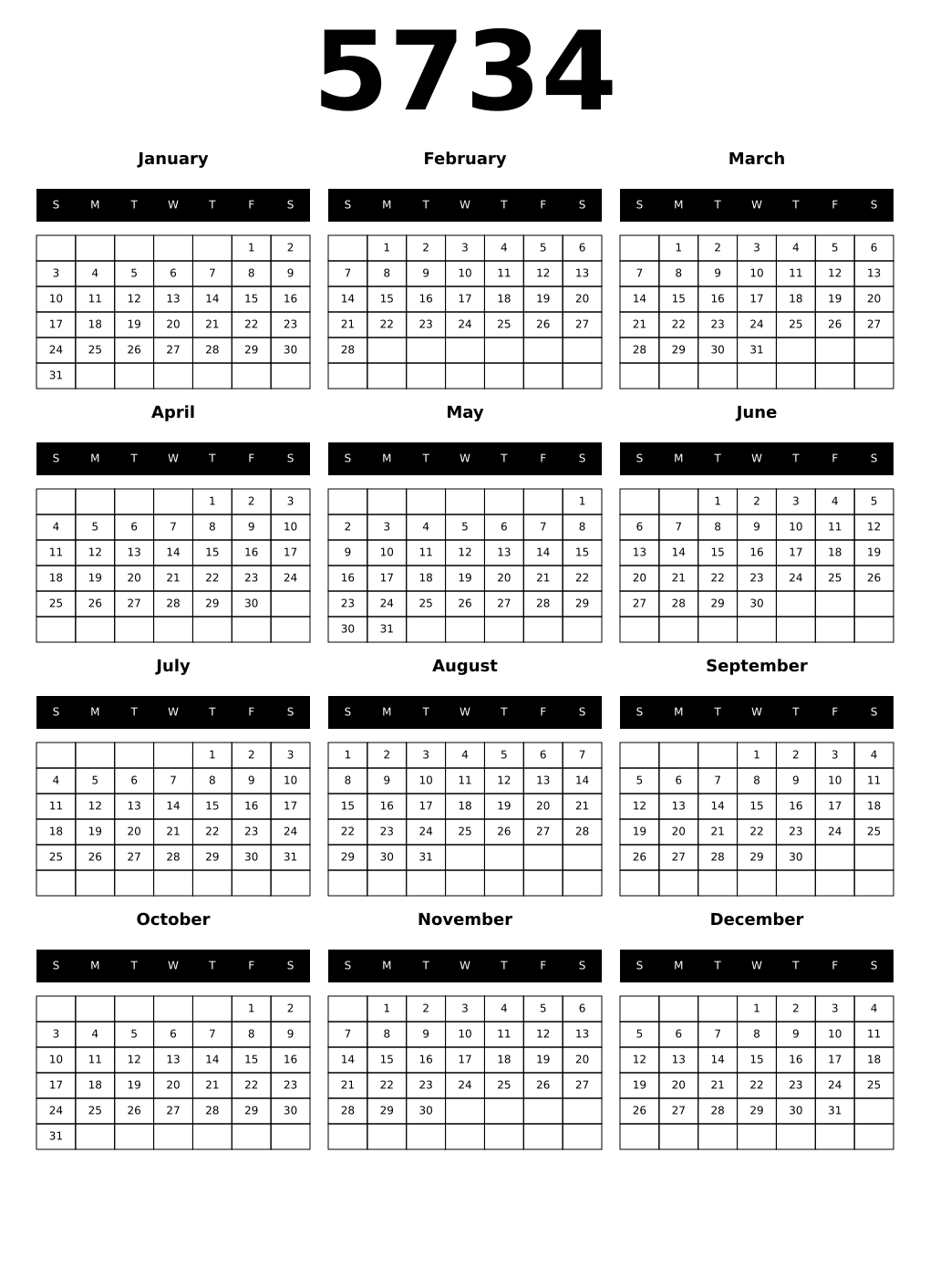 Printable 5734 Calendars