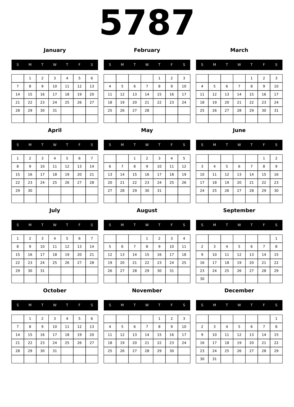 Printable 5787 Calendars