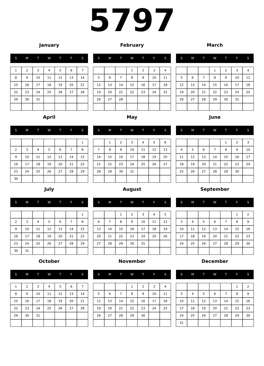 Printable 5797 Calendars
