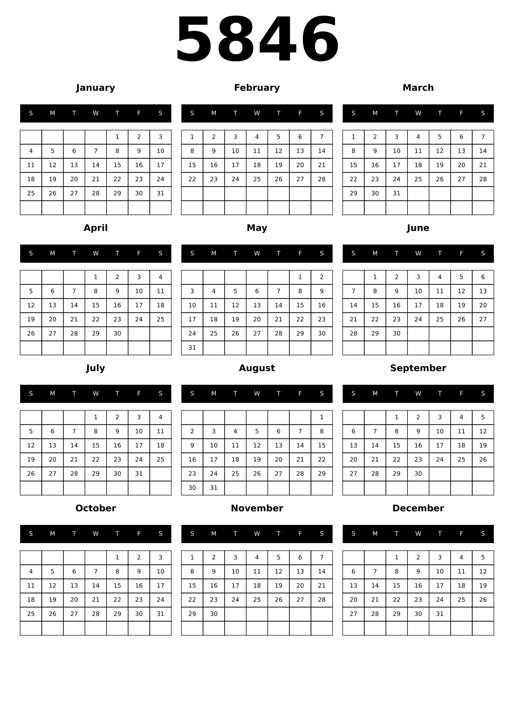 Printable 5846 Calendars