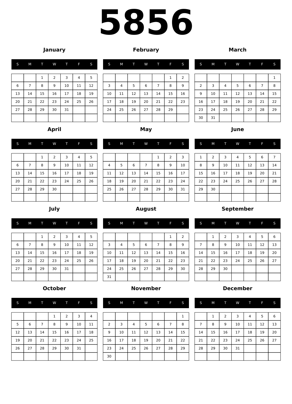 Printable 5856 Calendars