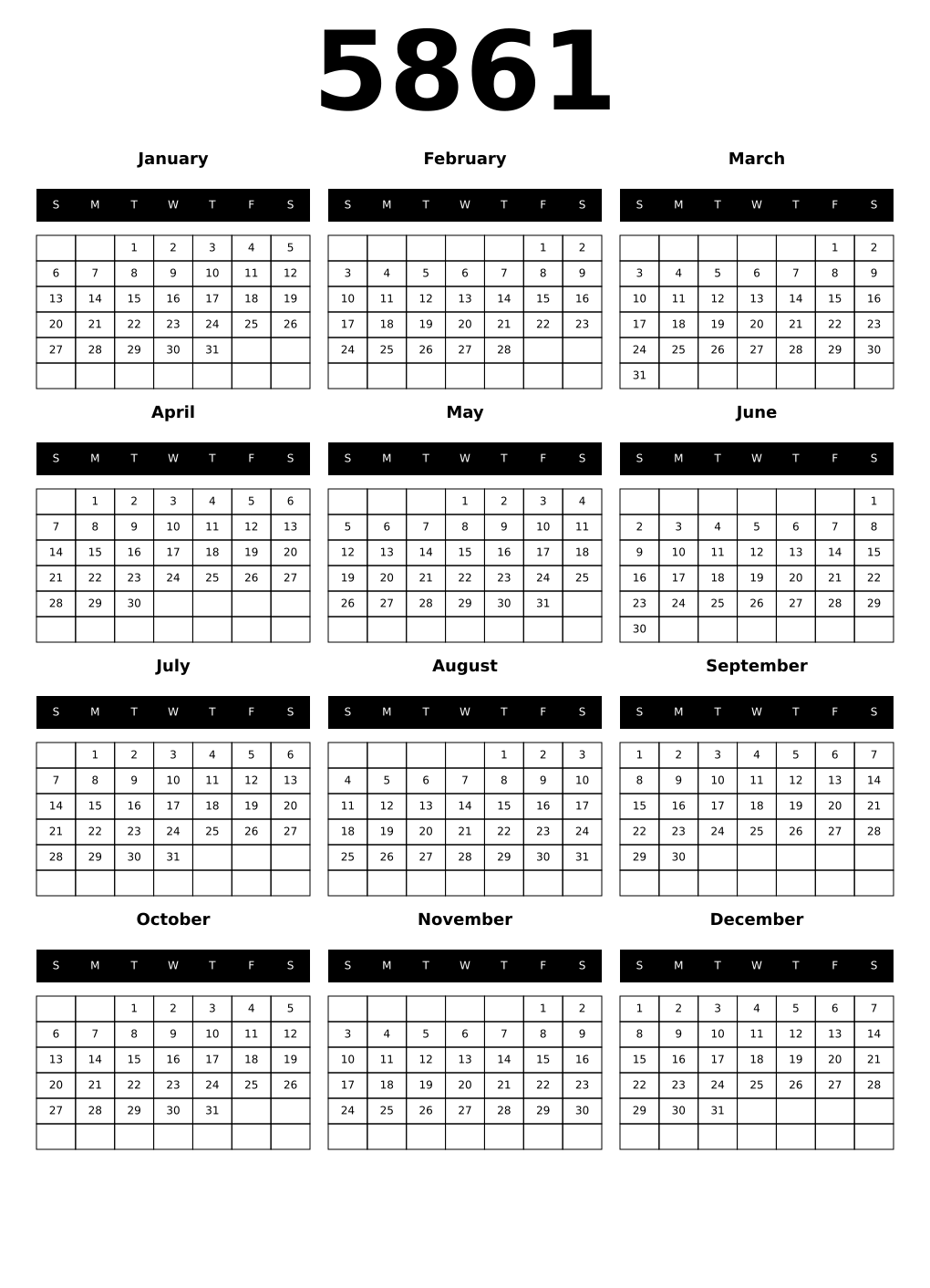 Printable 5861 Calendars