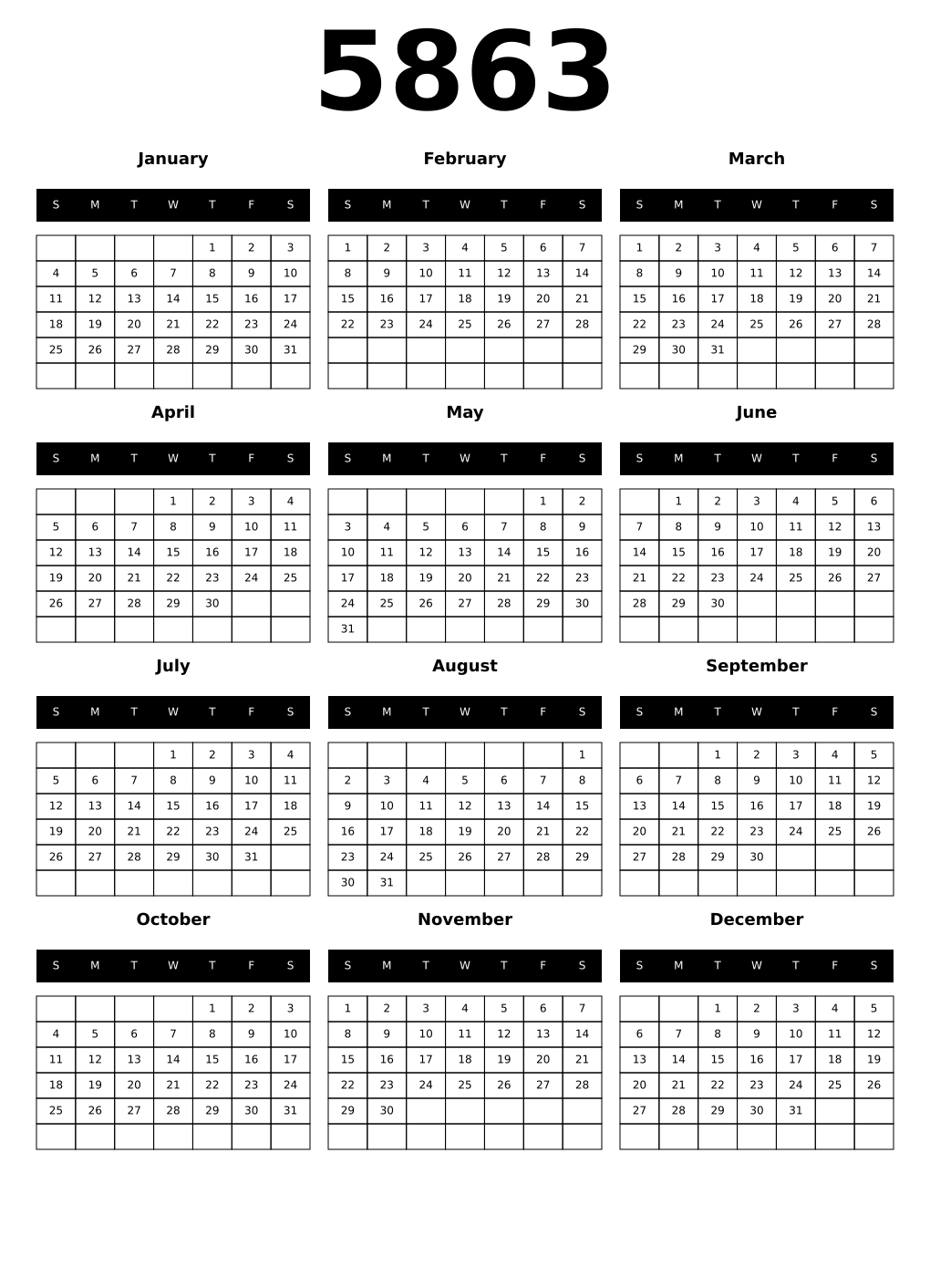 Printable 5863 Calendars
