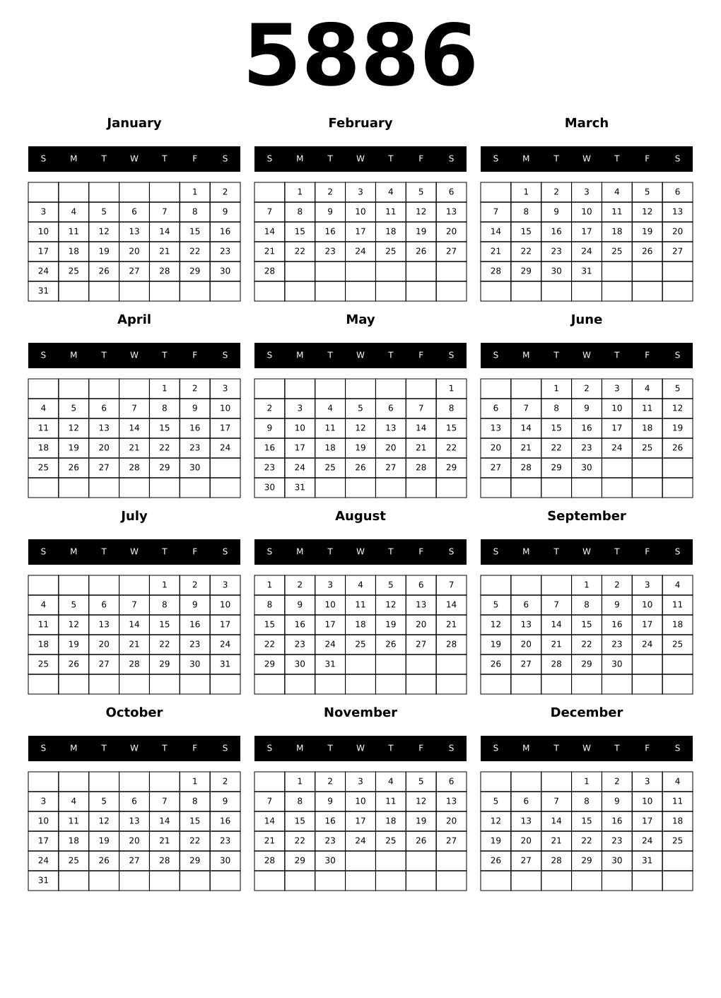 Printable 5886 Calendars