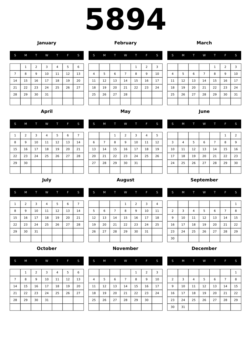 Printable 5894 Calendars