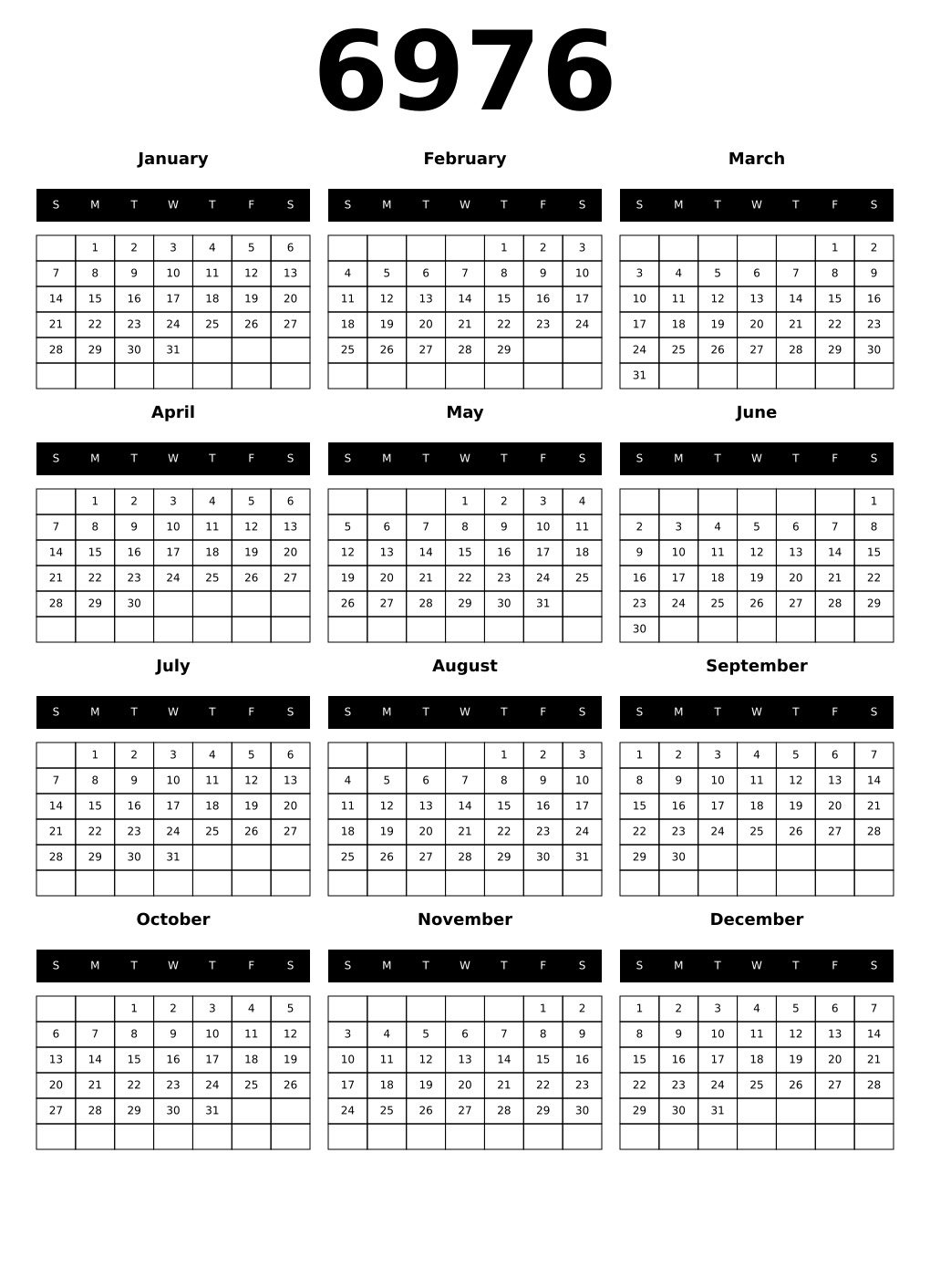 Printable 6976 Calendars