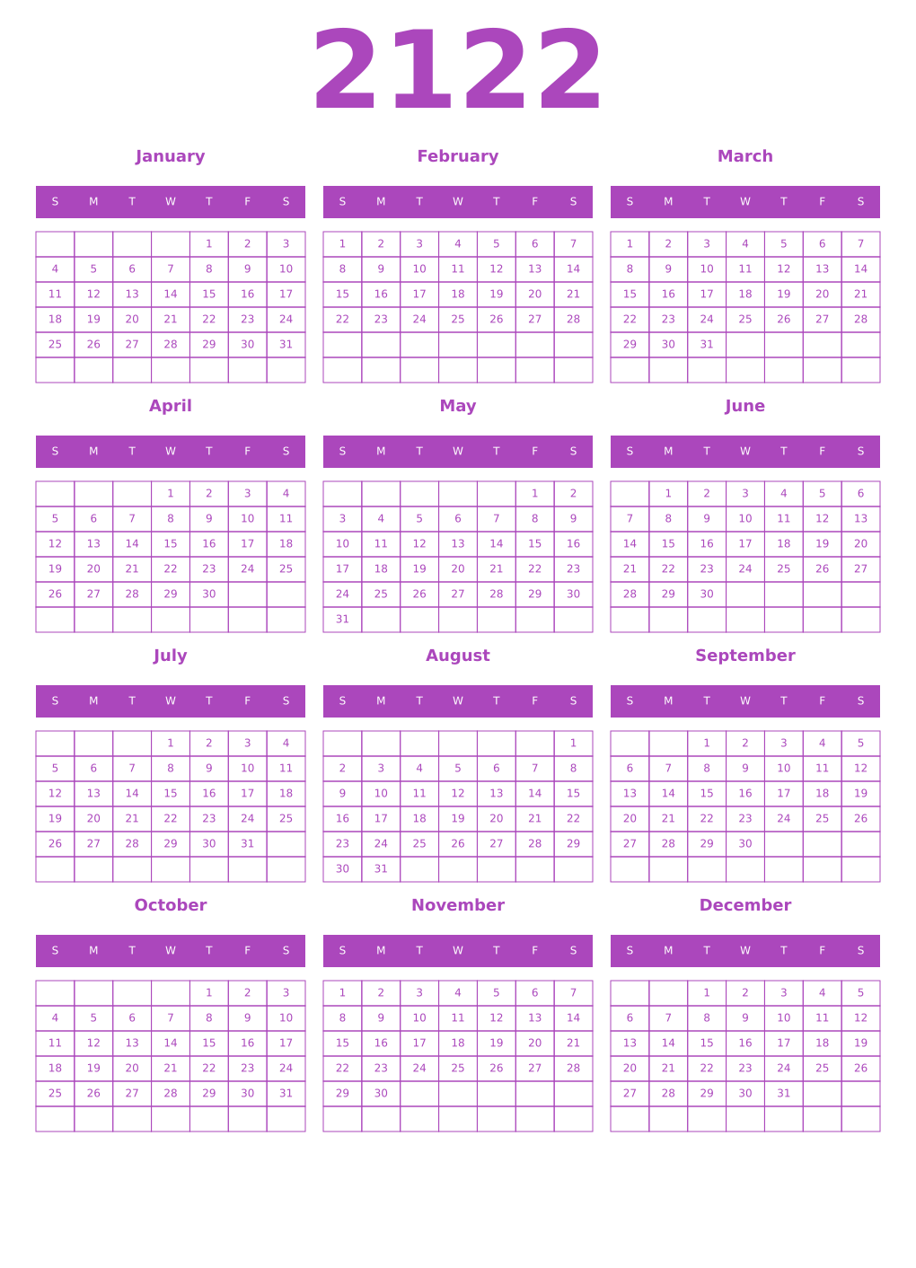 Printable 2122 Calendars