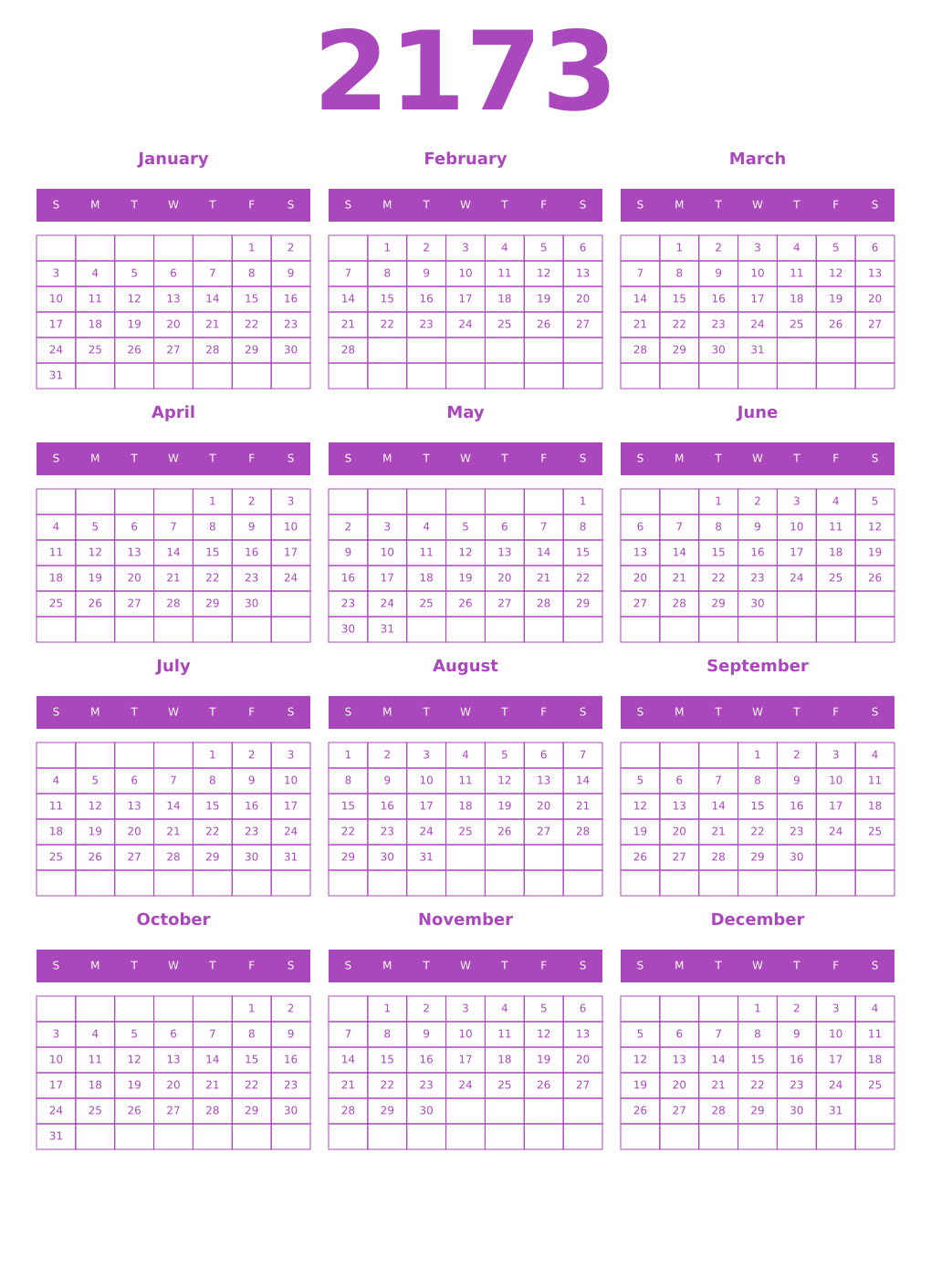 Printable 2173 Calendars