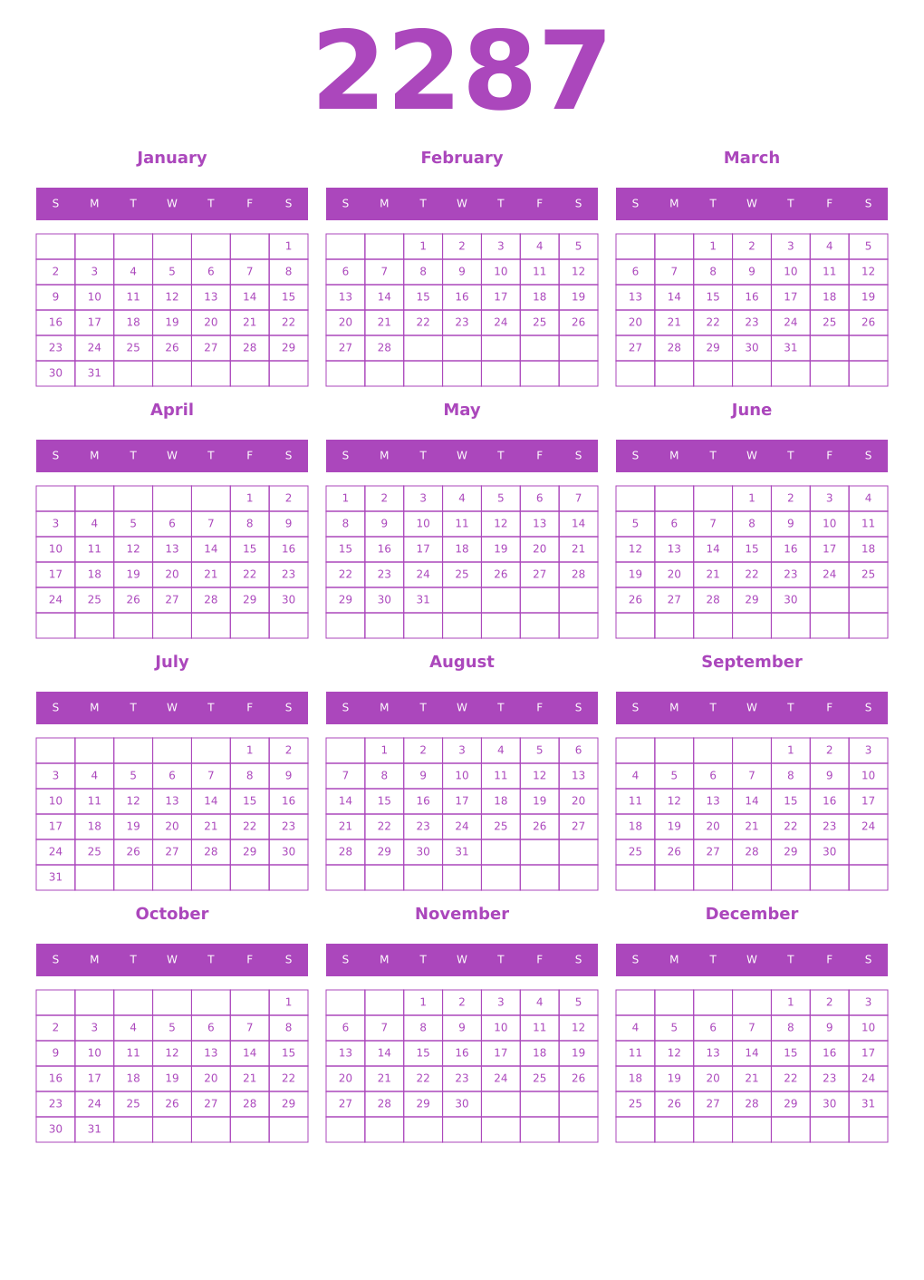 Printable 2287 Calendars
