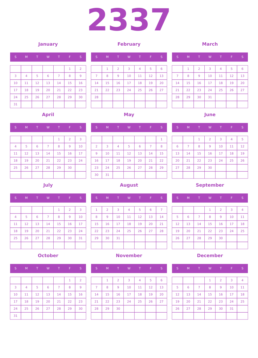 Printable 2337 Calendars