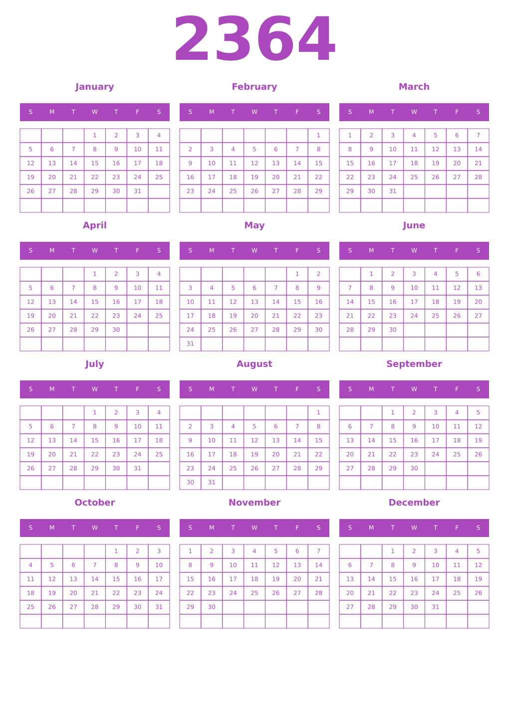 Printable 2364 Calendars