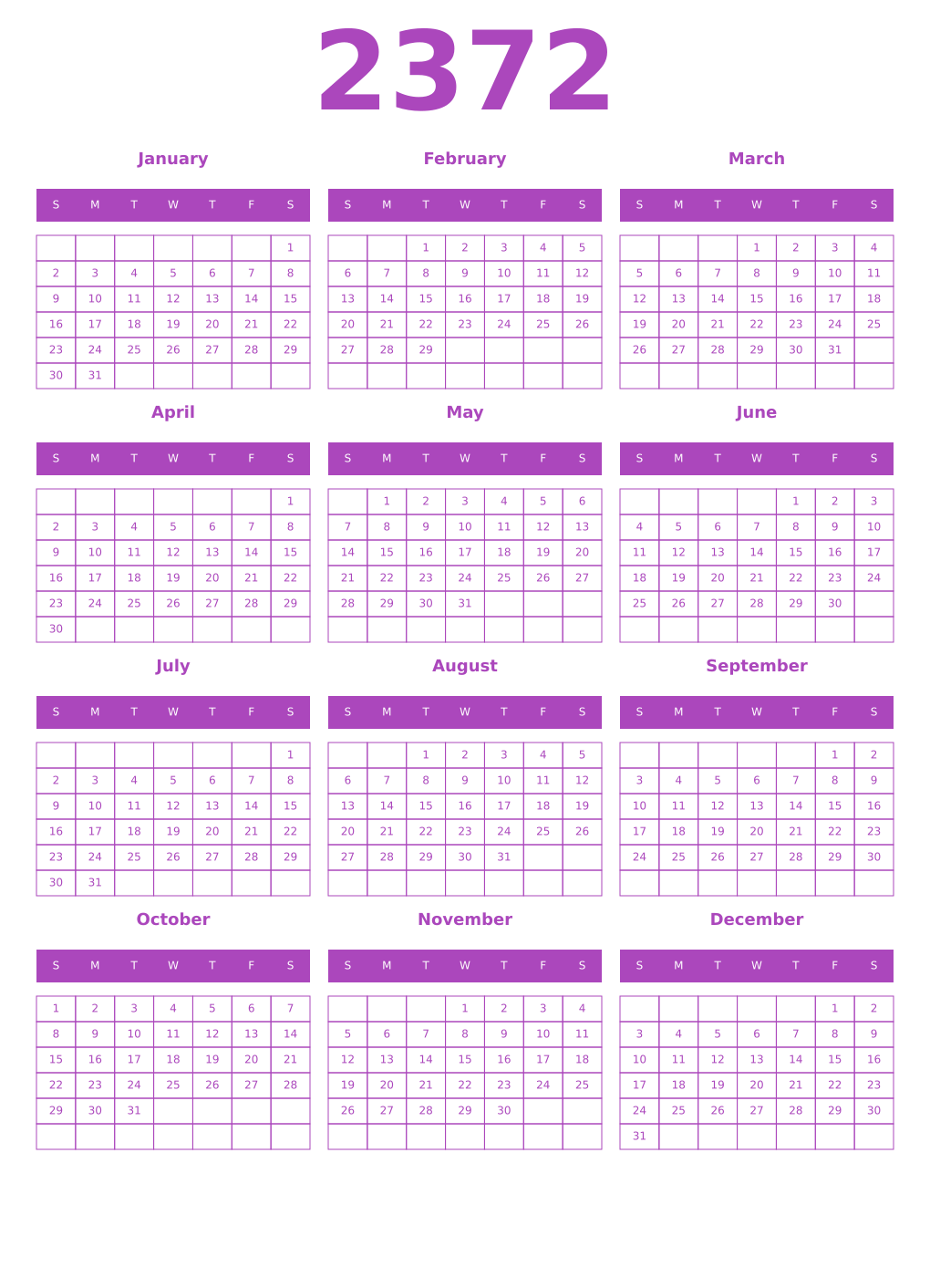 Printable 2372 Calendars