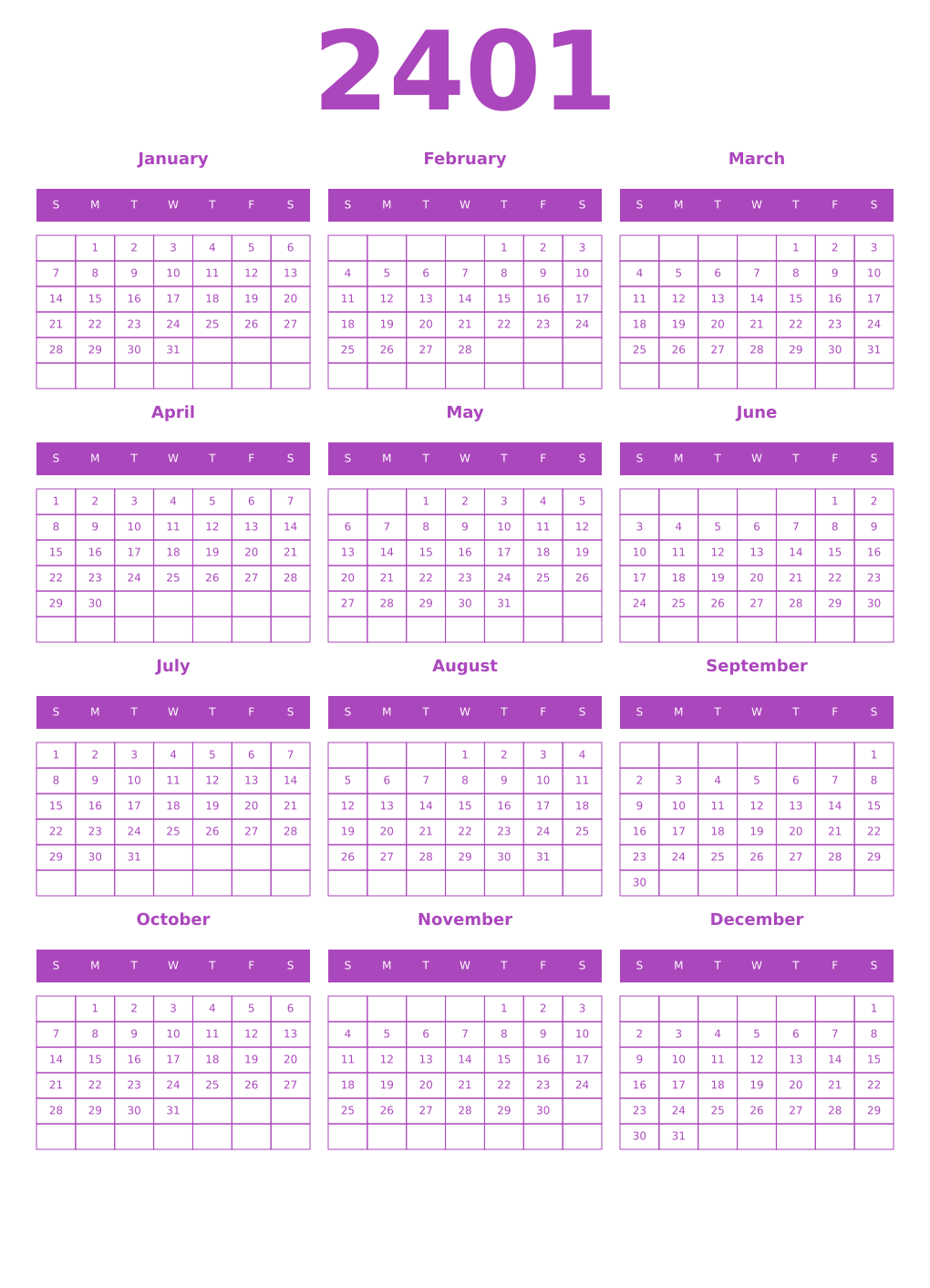 Printable 2401 Calendars