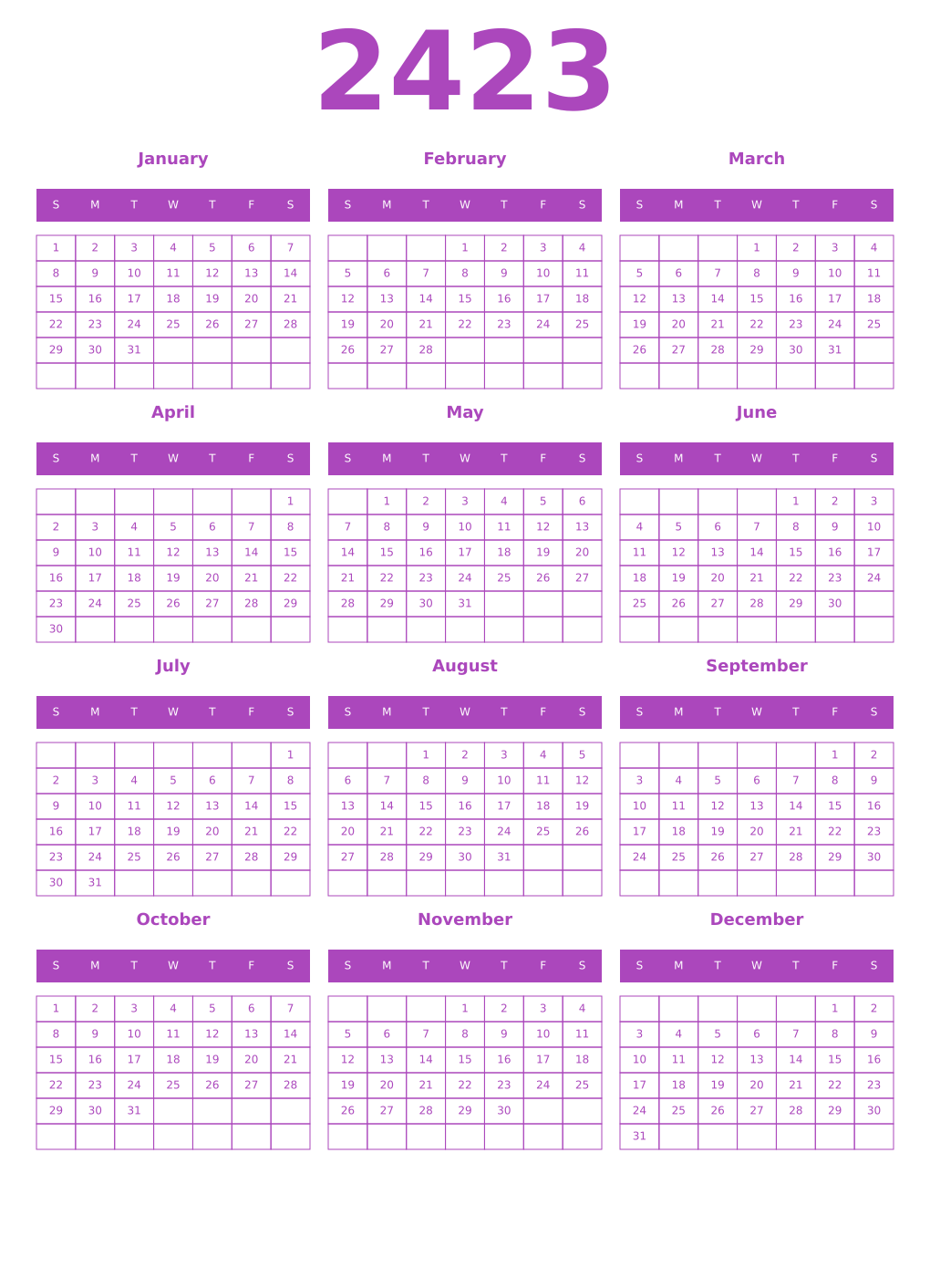 Printable 2423 Calendars