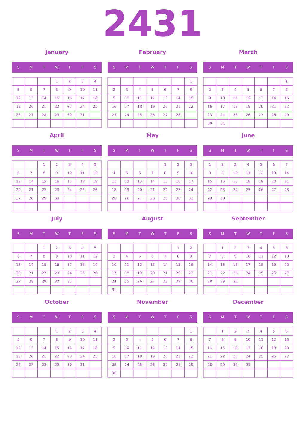 Printable 2431 Calendars